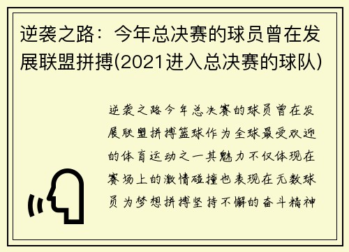 逆袭之路：今年总决赛的球员曾在发展联盟拼搏(2021进入总决赛的球队)